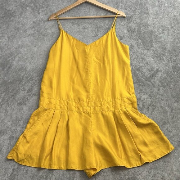 Rag & Bone Dune Romper Womens 6 Old Gold Silk Casual Spaghetti Strap V-Neck USA - Picture 1 of 12